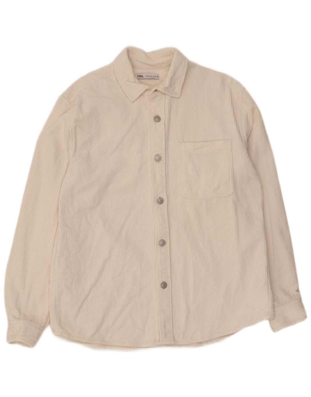 Zara Hombre Camisa Pana Mediana Algodón Blanco