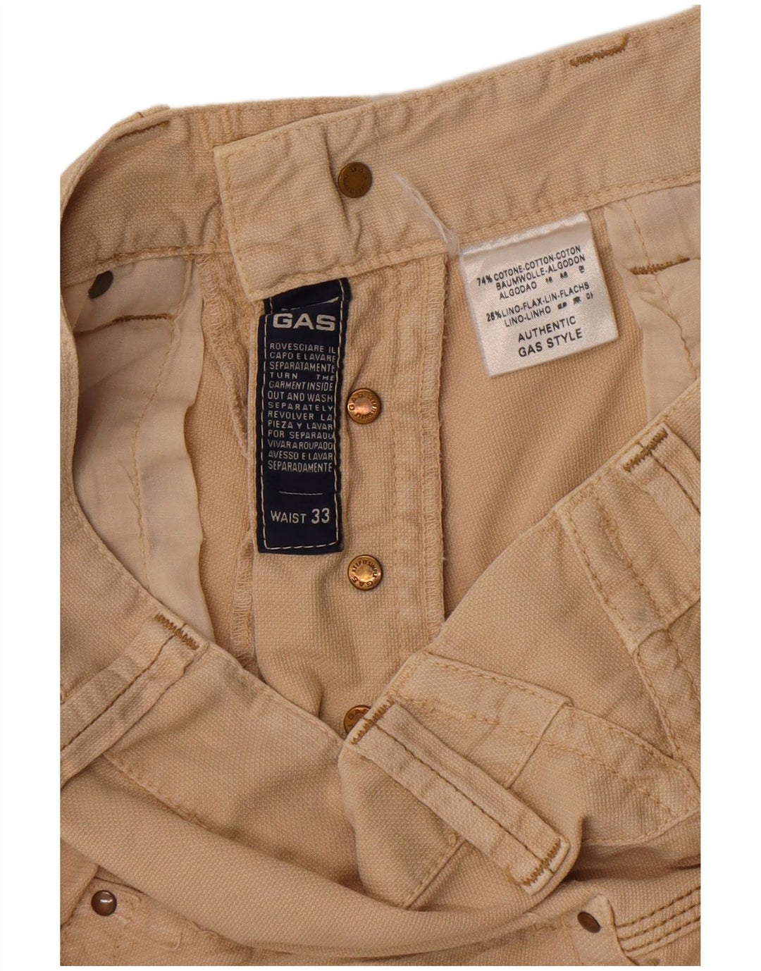 Pantalones cortos chinos Gas para hombre W33 Algodón beige medio