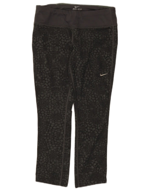 Nike Dri Fit Capri Leggings para mujer UK 8 Pequeño Negro Geométrico Poliéster