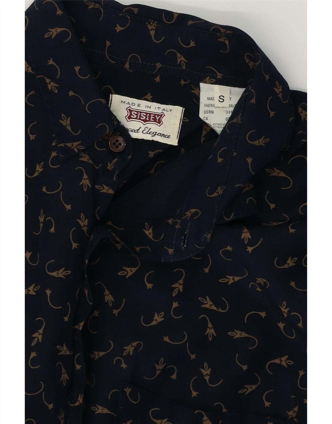 SISLEY Mens Elegance Shirt Small Navy Blue Floral Acetate Vintage Sisley and Second-Hand Sisley from Messina Hembry 