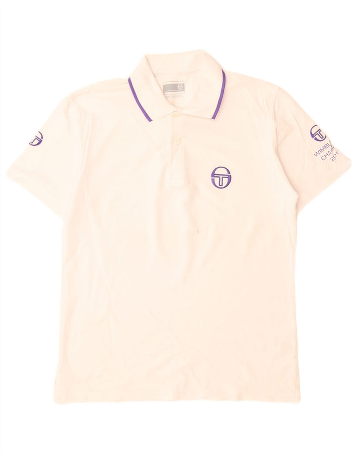 Sergio Tacchini Polo gráfico para hombre pequeño algodón blanco