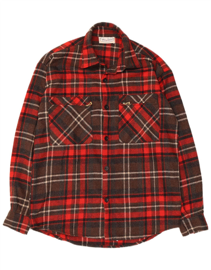 Camisa de franela vintage para hombre lana de cuadros rojos grandes