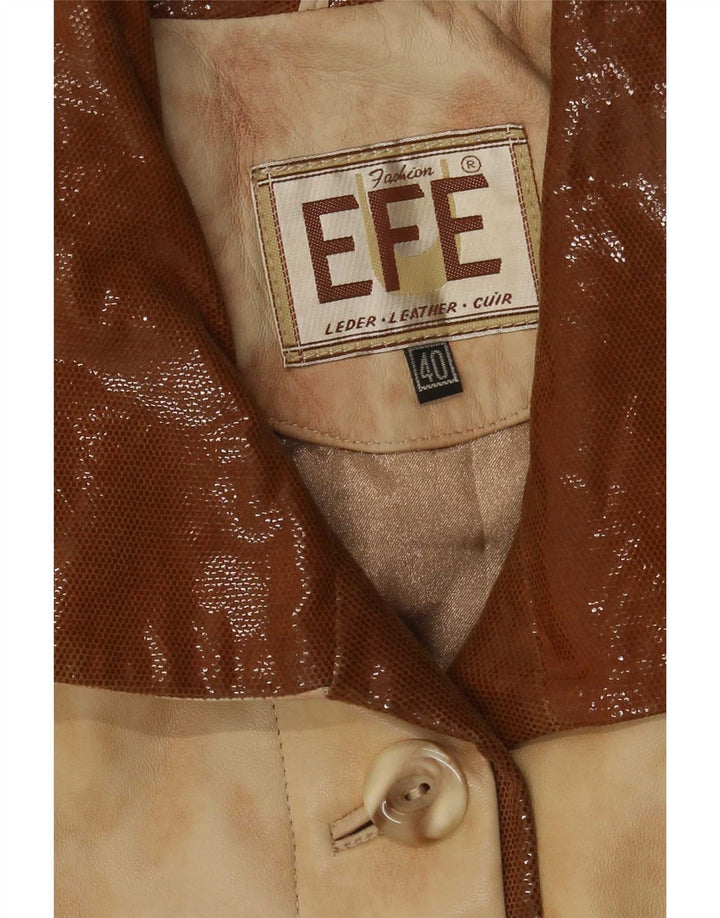 Vintage mujer abrigo de cuero de gran tamaño EU 40 cuero teñido anudado beige medio