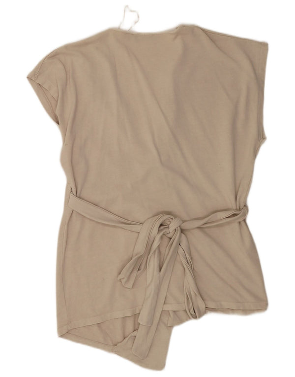 Zara Mujer Blusa Cruzada Top UK 46 Grande Algodón Beige