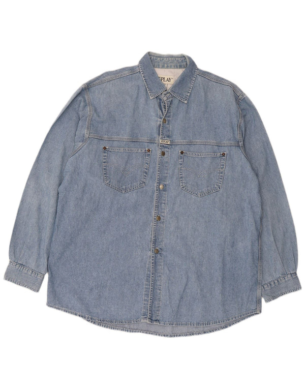 Replay Camisa vaquera de corte regular para hombre 2XL Algodón azul