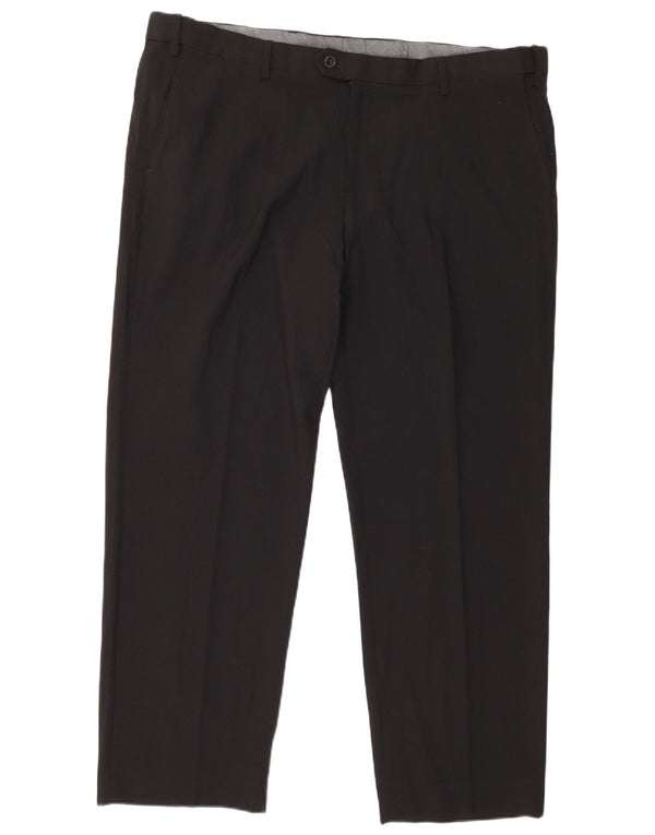 Marks & Spencer Pantalón de traje regular recto para hombre W42 L29 Poliéster negro