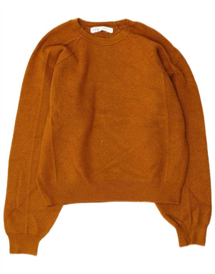 ZARA Mujer Crop Oversize Cuello Redondo Jersey Jersey UK 10 Small Marrón
