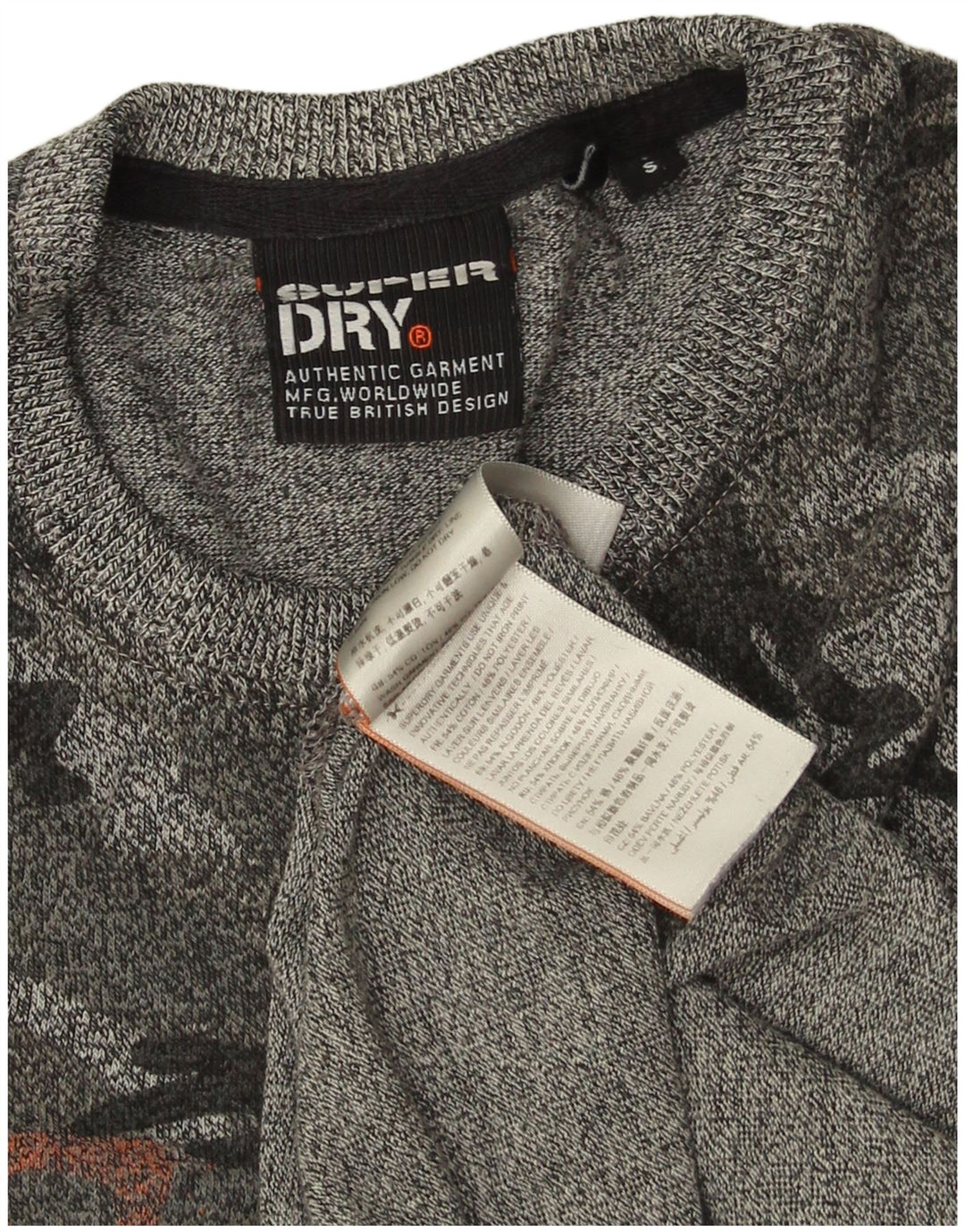 SUPERDRY Hombre Camiseta Gráfica Top Small Gris Camuflaje Algodón