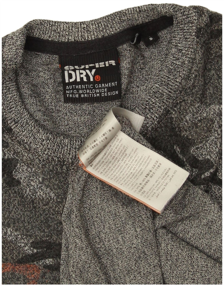 SUPERDRY Hombre Camiseta Gráfica Top Small Gris Camuflaje Algodón