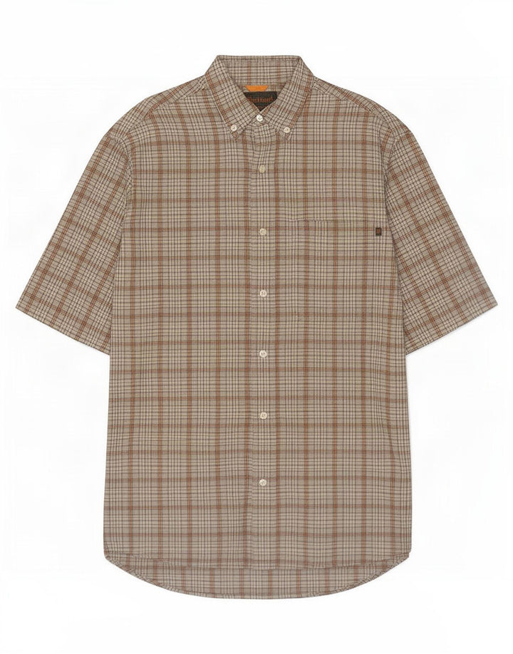 Camisa Timberland Hombre Manga Corta Algodón A Cuadros Gris Medio