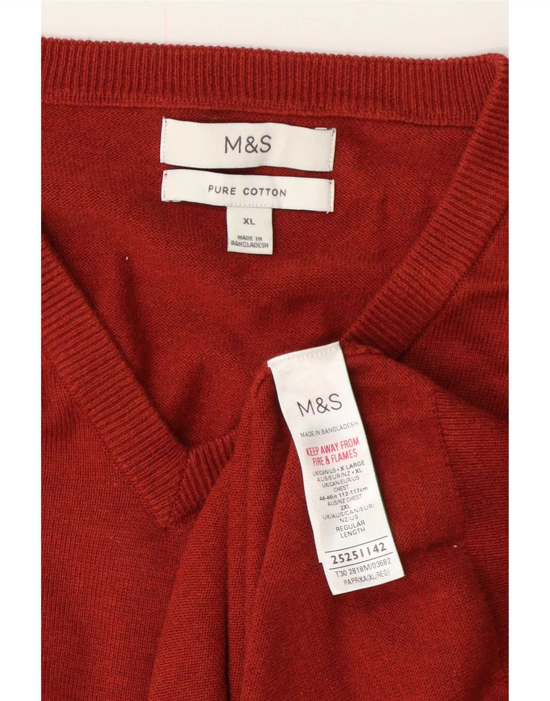 Marks & Spencer Jersey con cuello en V para hombre XL Algodón rojo