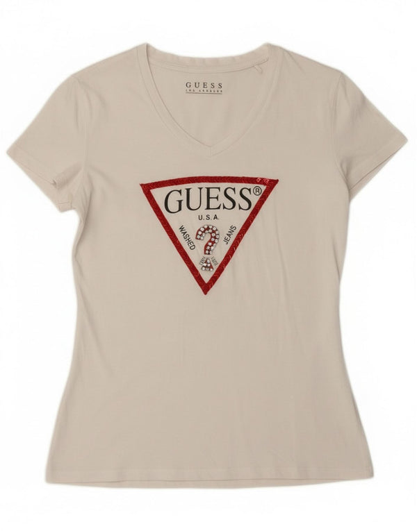 Guess Camiseta gráfica para mujer Top UK 12 Medium White