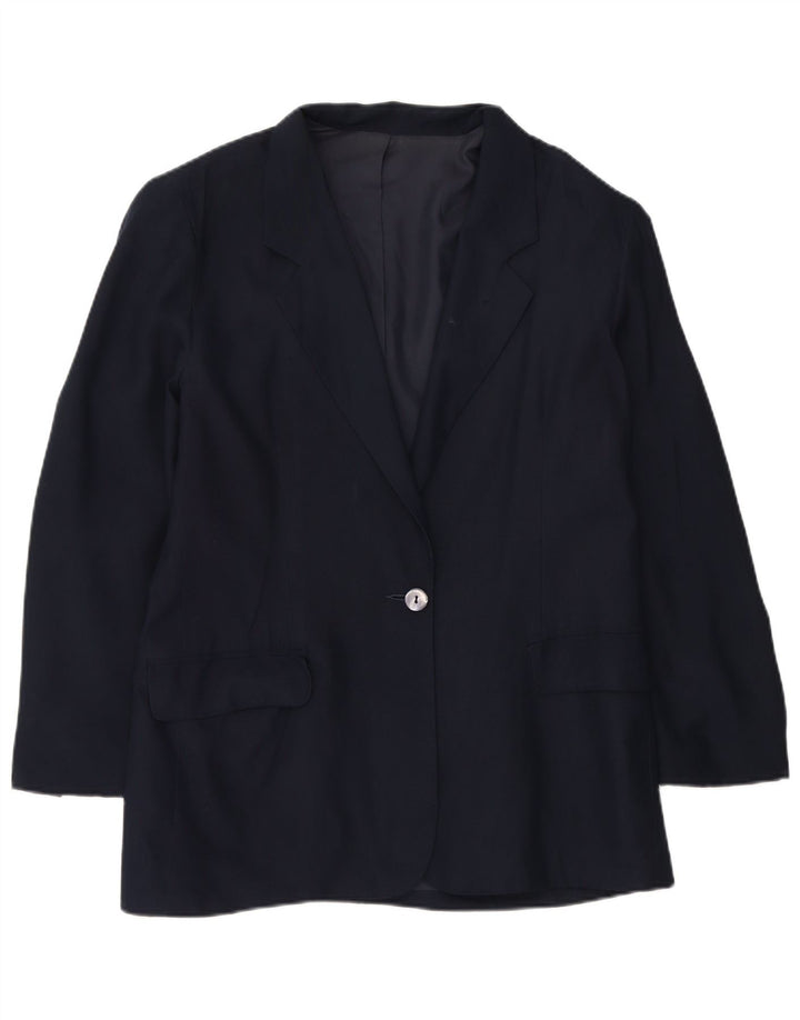 DANIEL HECHTER Womens 1 Button Blazer Jacket UK 14 Large Navy Blue Silk