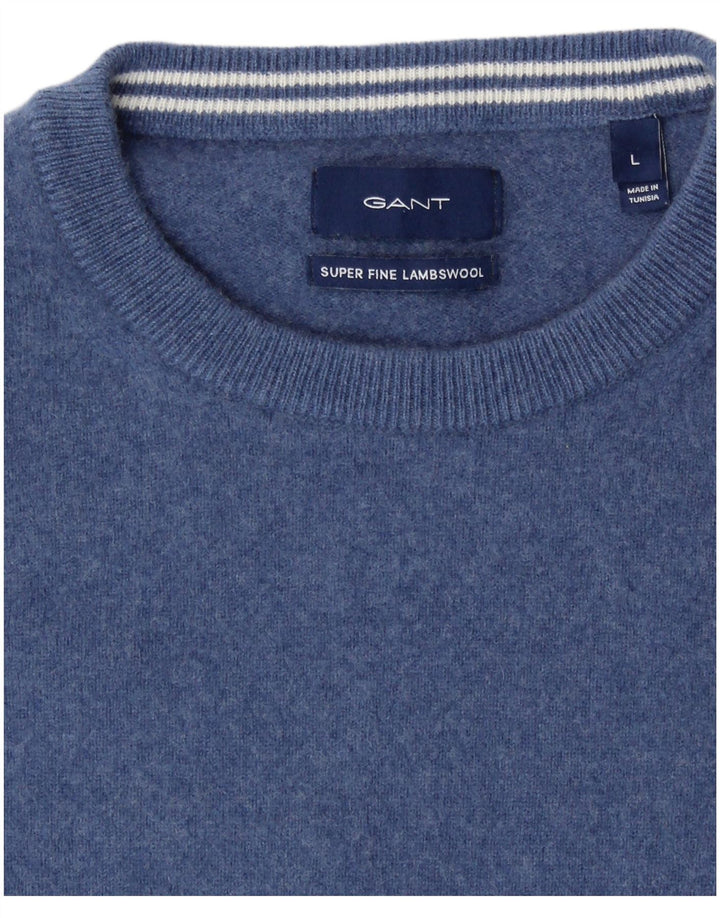 GANT Jersey con cuello redondo para niño, talla grande, de lana de cordero, color azul marino, 15-16 años