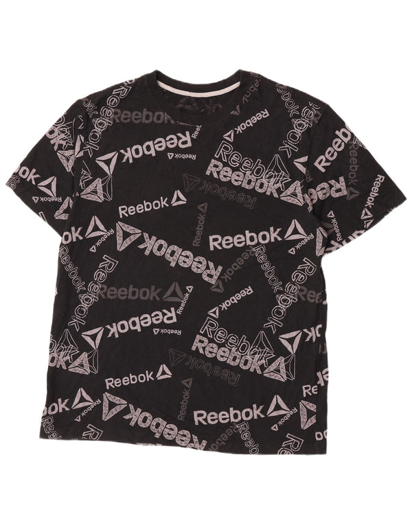 Reebok Camiseta gráfica para hombre Top grande de algodón negro