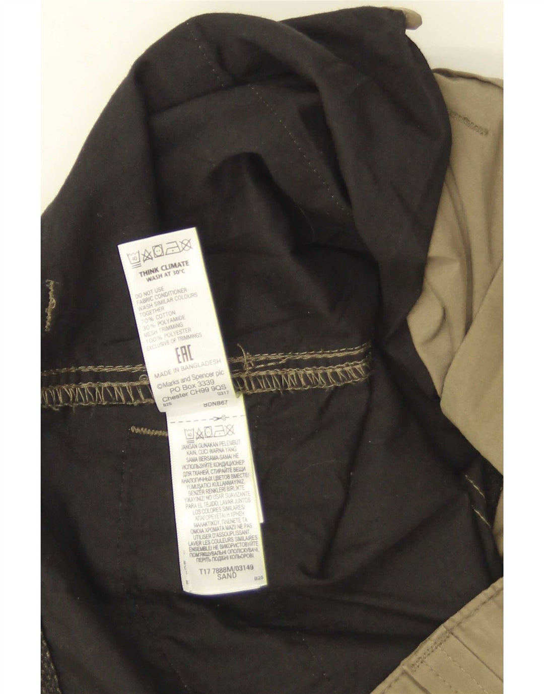 Marks & Spencer Pantalones cortos tipo cargo para hombre W34 Large Khaki Cotton