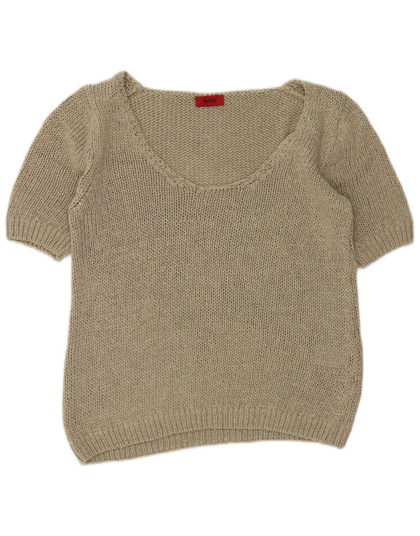 Hugo Boss Womens Short Sleeve Boat Neck Jumper Sweater UK 14 Large Khaki