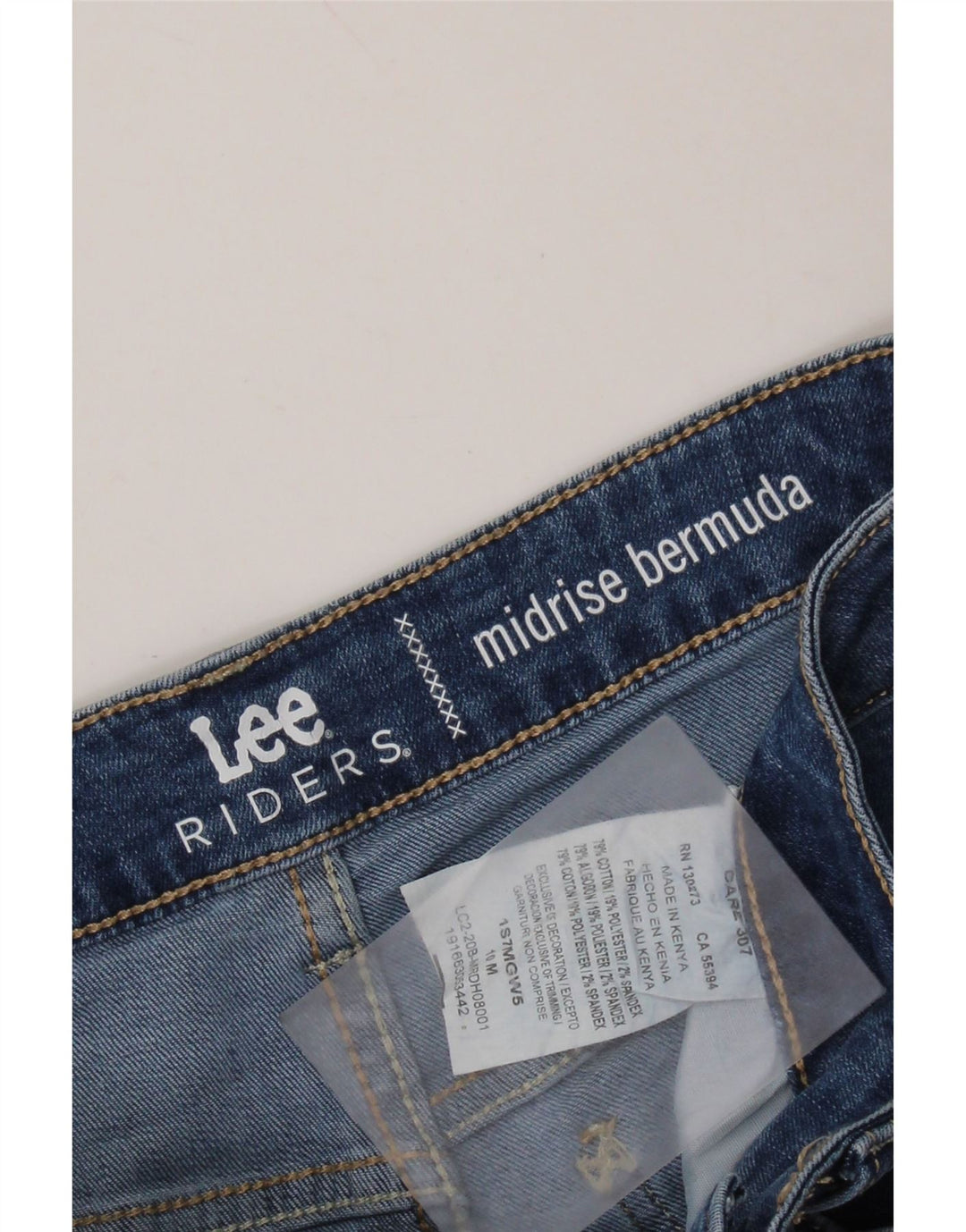 LEE Mujeres Riders Mid Rise Bermuda Denim Shorts US 10 Grande W30 Azul