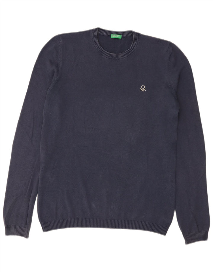 Benetton Jersey De Cuello Redondo Para Hombre Pequeño Azul Marino