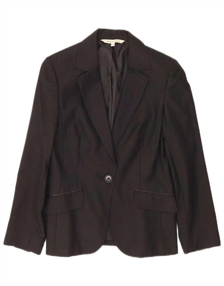 Laura Ashley Chaqueta Blazer de 1 botón para Mujer UK 10 Small Lana Negra