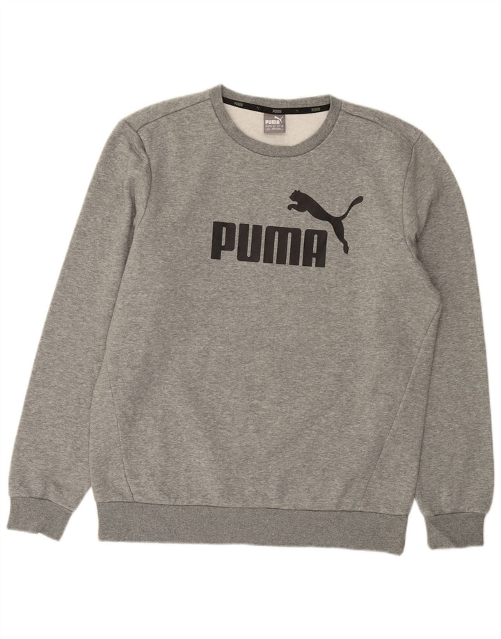 PUMA Sudadera con gráfico para hombre, jersey de algodón moteado gris grande