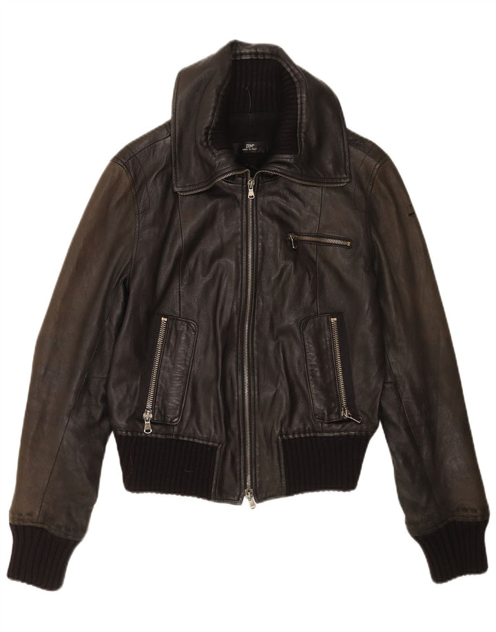 Chaqueta de cuero corta para mujer Zen IT 46 Cuero negro grande