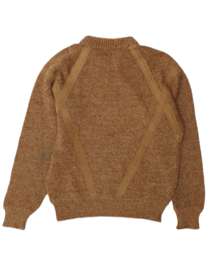 Vintage hombres cuello redondo jersey suéter grande beige moteado
