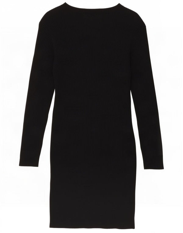 Oasis Vestido ajustado de punto de manga larga para mujer UK 44 Grande Negro Floral