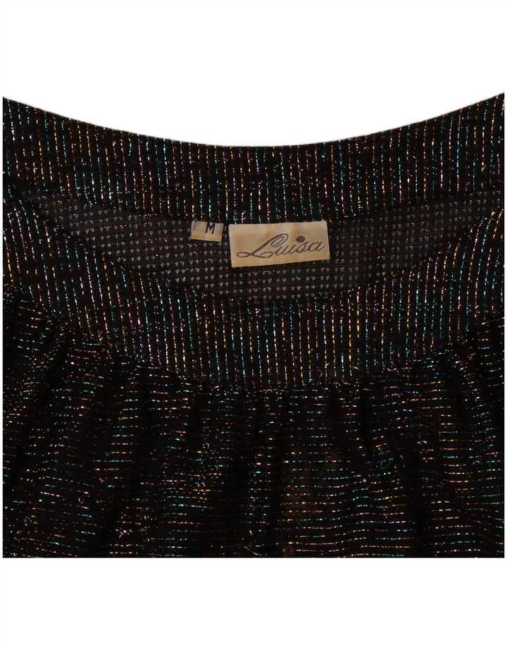 Vintage mujer crop batwing blusa Top Reino Unido 14 Medio Negro Flecked