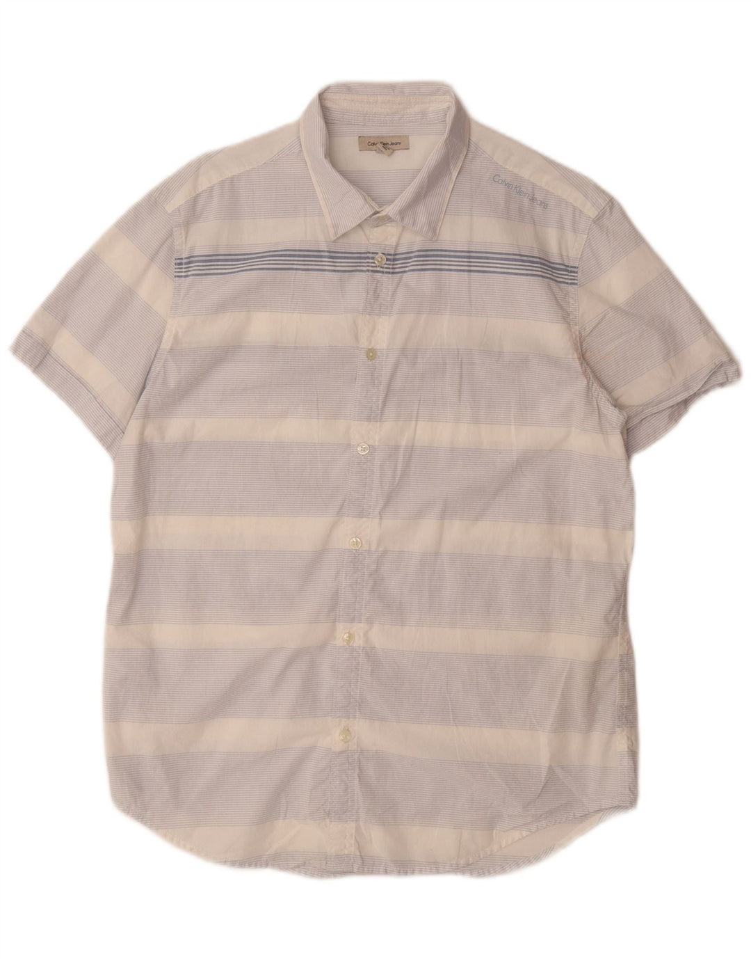 CALVIN KLEIN JEANS Camisa Manga Corta Hombre Algodón Rayas Azul Medio