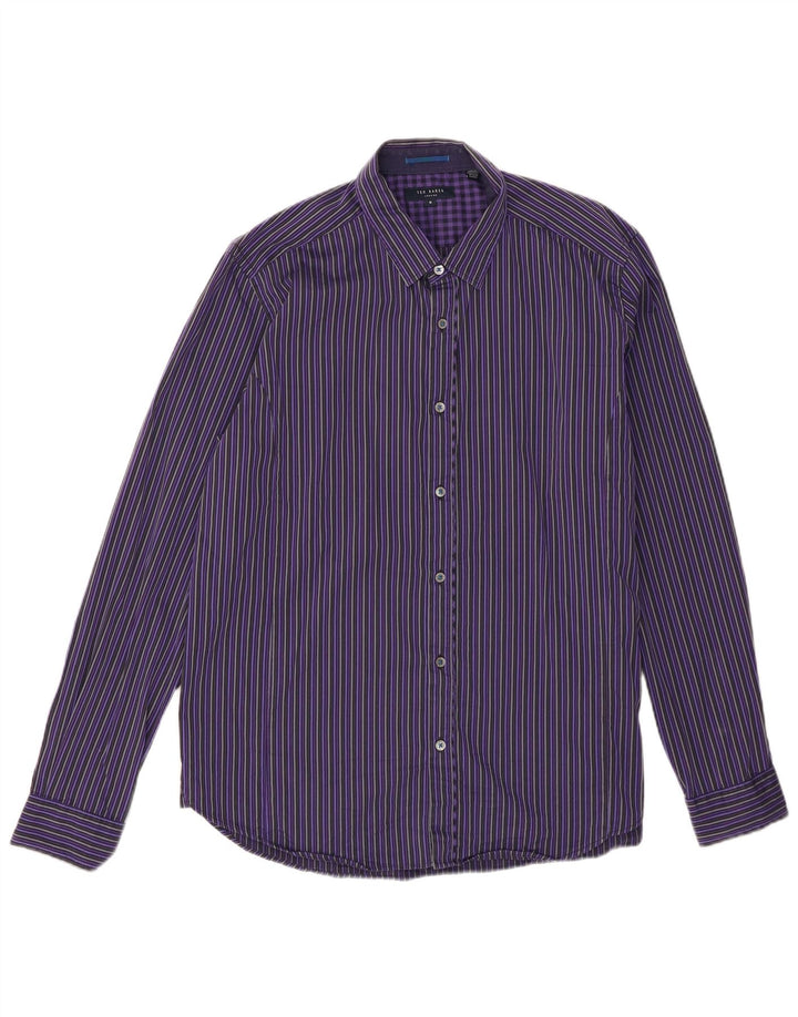 Ted Baker Camisa para hombre Talla 6 2XL Algodón a rayas moradas