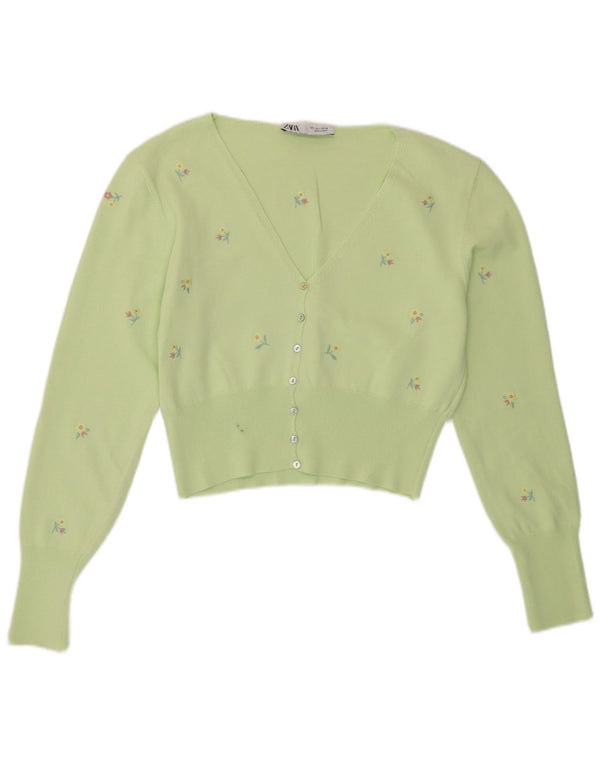 Zara Mujer Bolero Jumper UK 40 Grande Verde Floral Viscosa