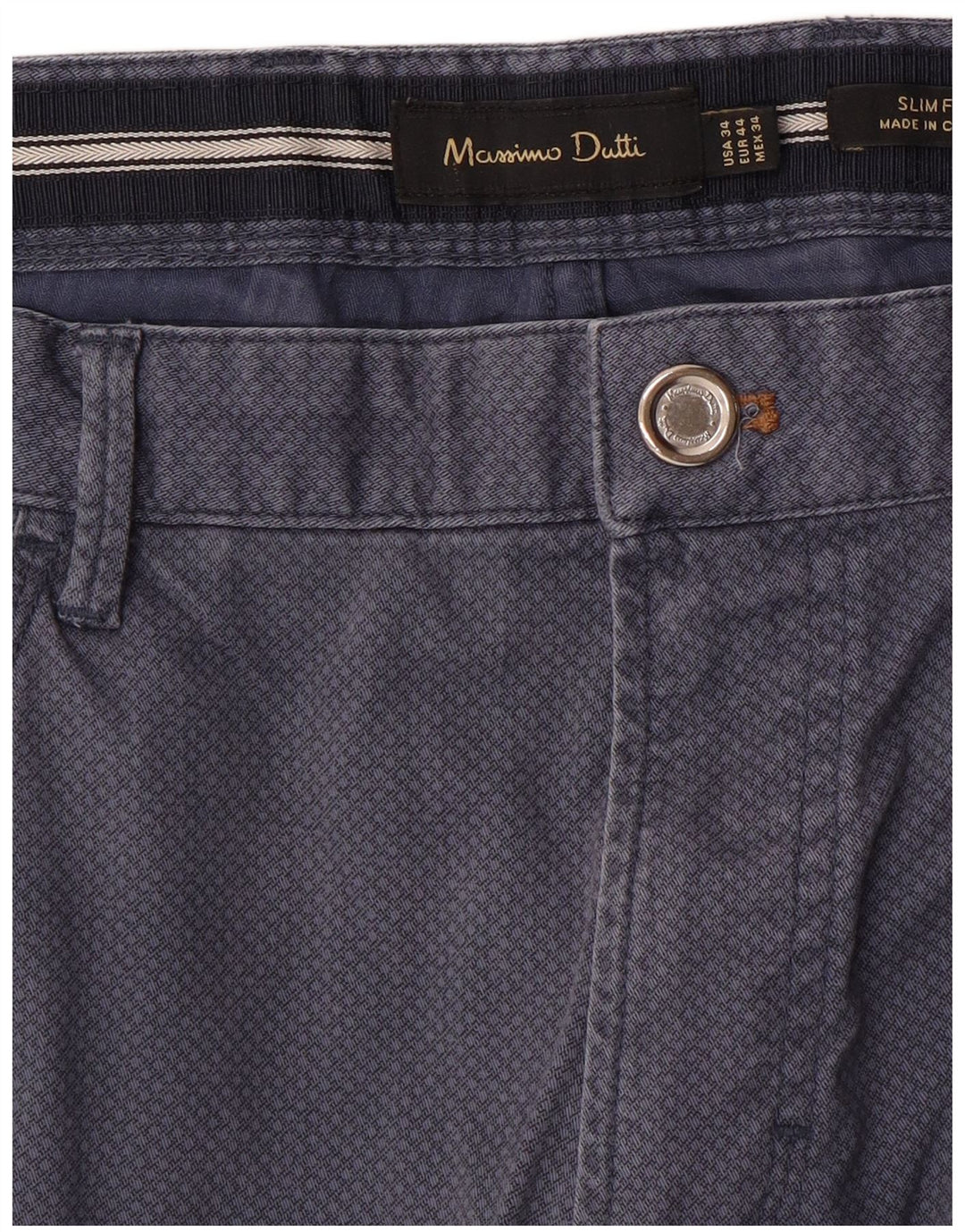 MASSIMO DUTTI Pantalones casuales para hombre EU 44 Large W34 L33 Azul marino manchado