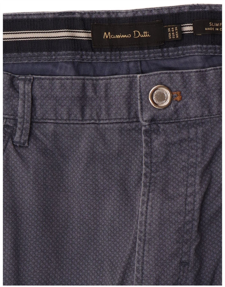 MASSIMO DUTTI Pantalones casuales para hombre EU 44 Large W34 L33 Azul marino manchado