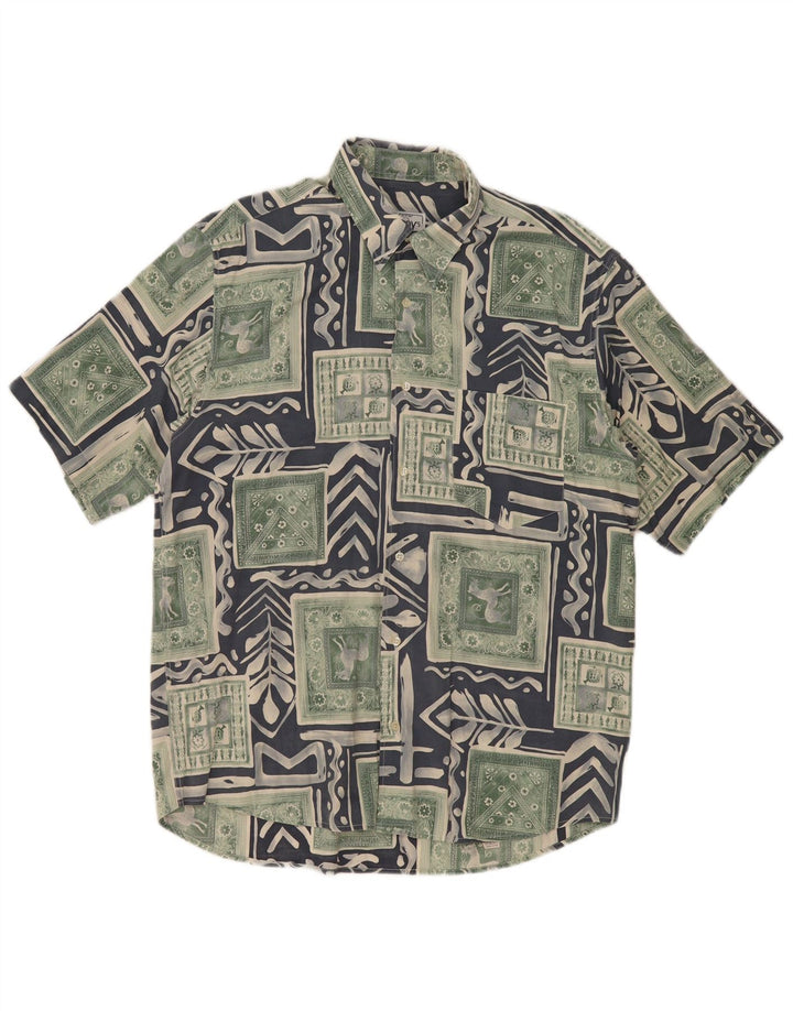 Fitzroy Hombre Camisa De Manga Corta De Viscosa Patchwork Verde Grande
