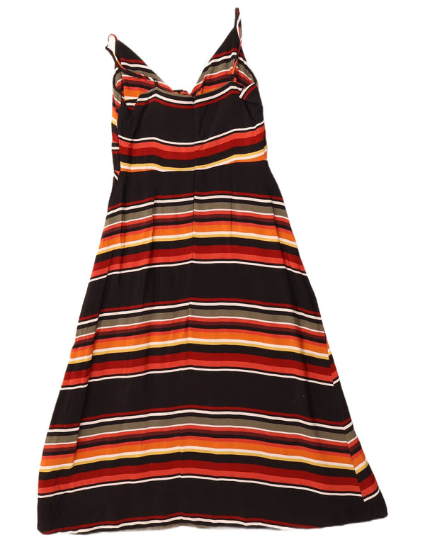 WAREHOUSE Vestido veraniego con lazo frontal para mujer UK 10 Small Viscosa a rayas negras