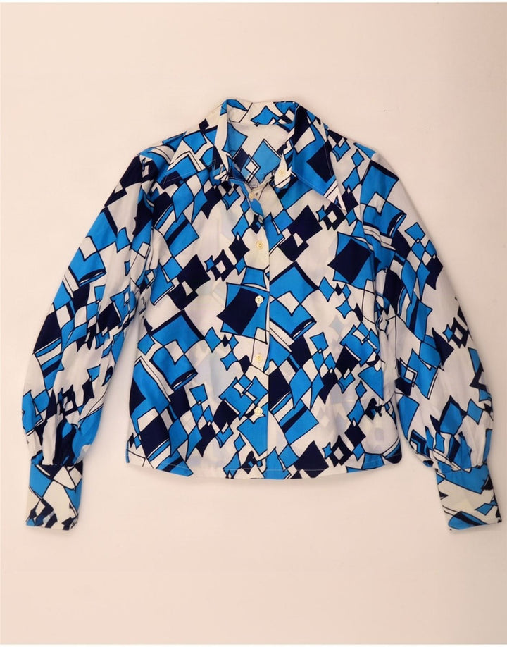 Blusa vintage para mujer IT 44 Azul medio Geométrico