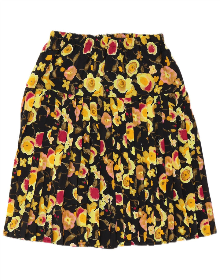 Falda plisada vintage para mujer mediana W30 poliéster floral negro