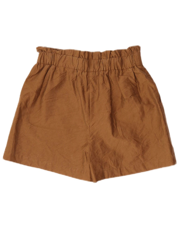 Zara Mujer Shorts Casuales De Talle Alto Mediano W28 Marrón Lyocell