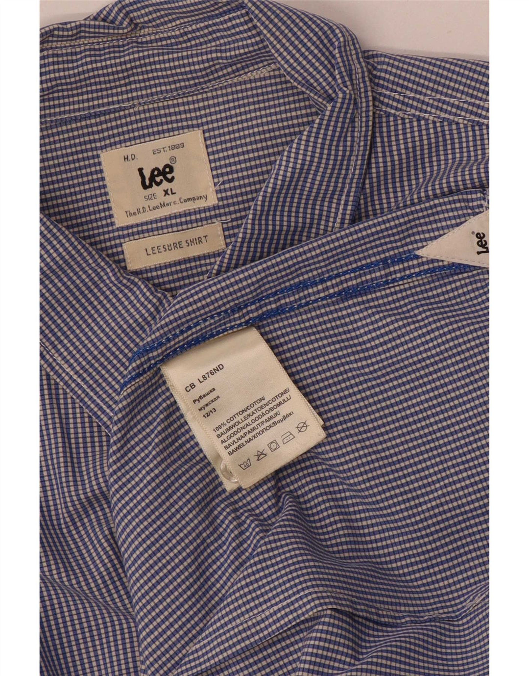 Camisa Lee Hombre XL Algodón A Cuadros Azul