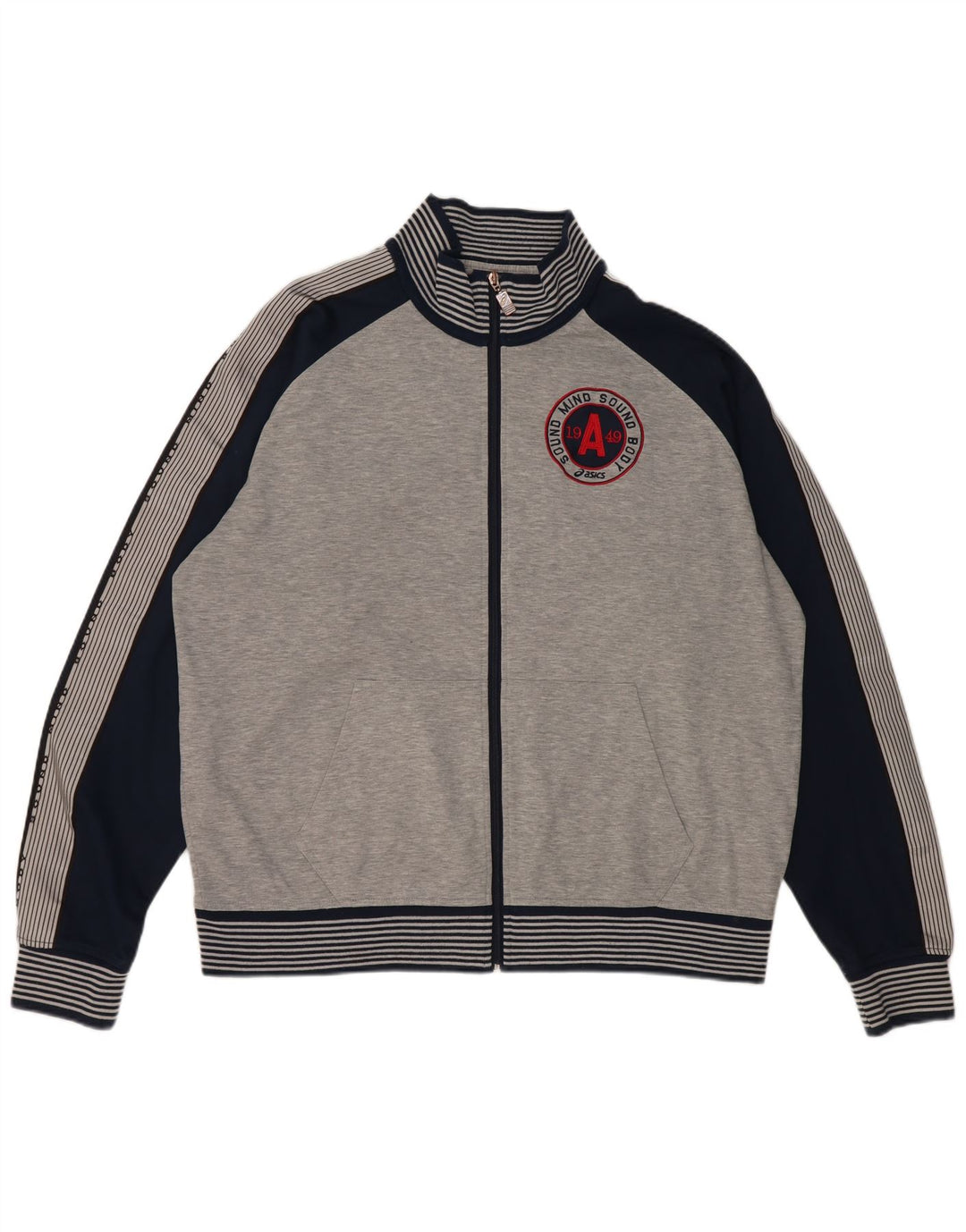 Asics Hombre Gráfico Chándal Top Chaqueta Grande Gris Colorblock