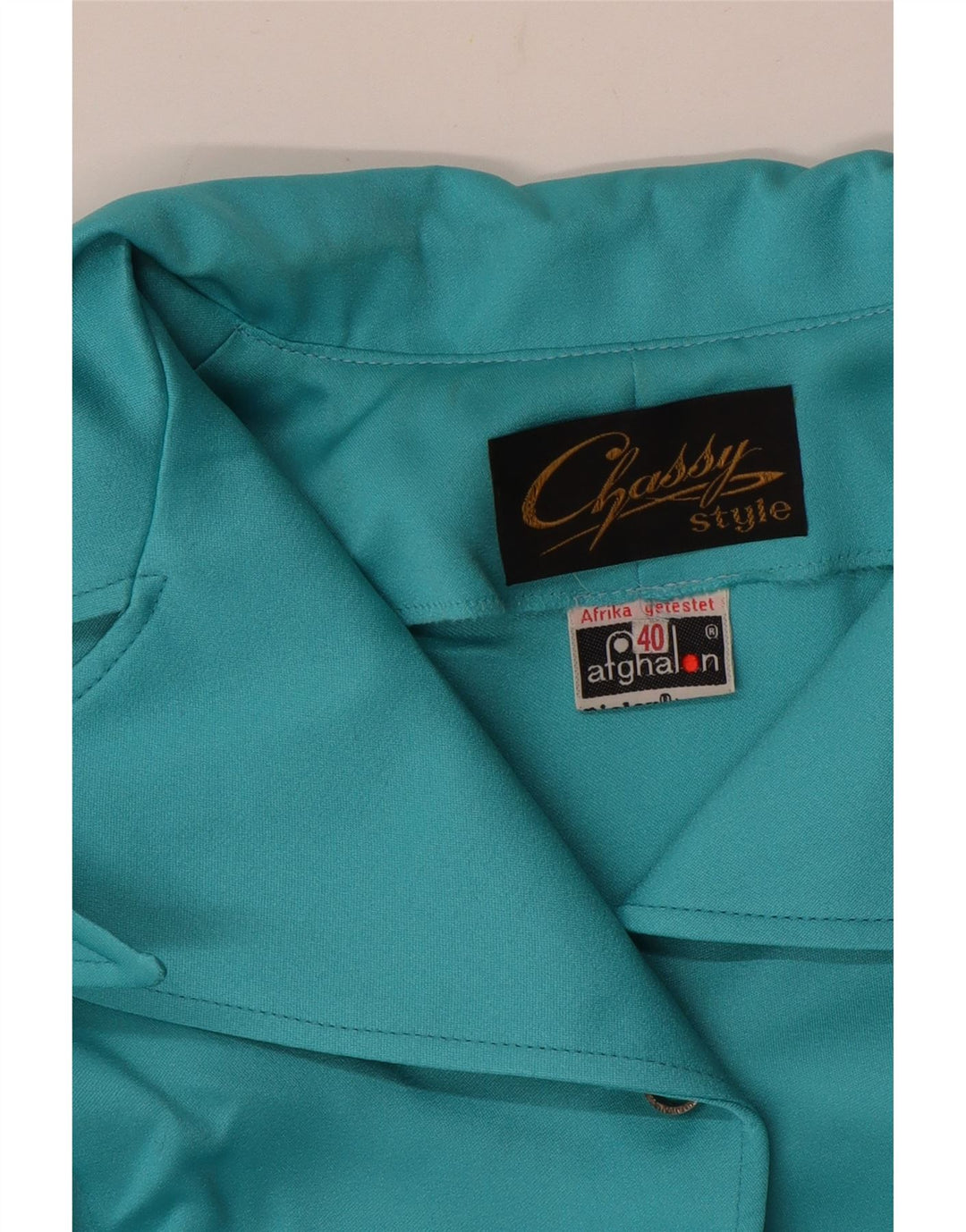 VINTAGE Mujer Crop Manga Corta Camisa Blusa EU 40 Poliéster Azul Medio