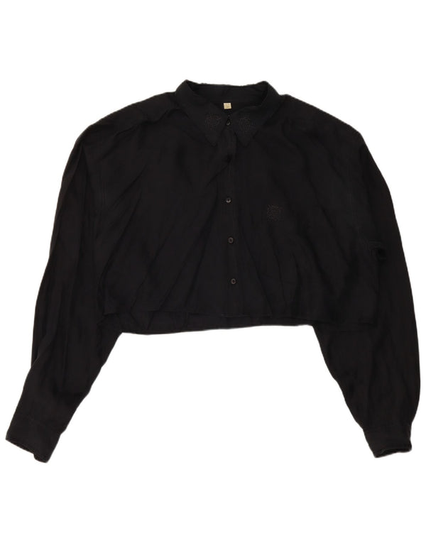 Vintage mujer suelta ajuste crop camisa blusa Reino Unido 14 medio negro