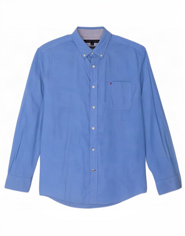 Tommy Hilfiger Camisa de corte clásico para hombre de algodón con lunares azules grandes