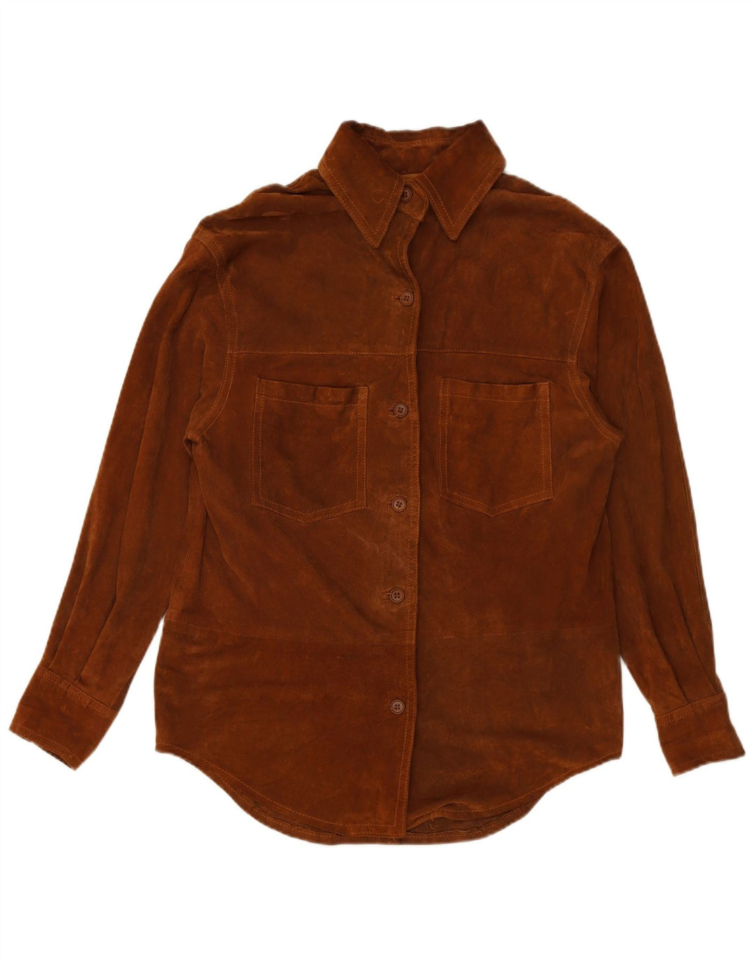 VINTAGE Camisa de ante para mujer Reino Unido 16 Marrón grande