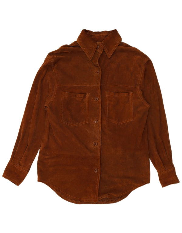 VINTAGE Camisa de ante para mujer Reino Unido 16 Marrón grande