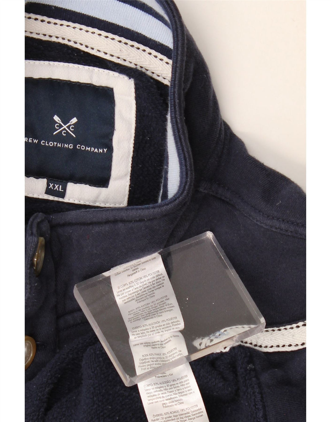 CREW CLOTHING Sudadera con cuello y botones para hombre, talla 2XL, algodón azul marino