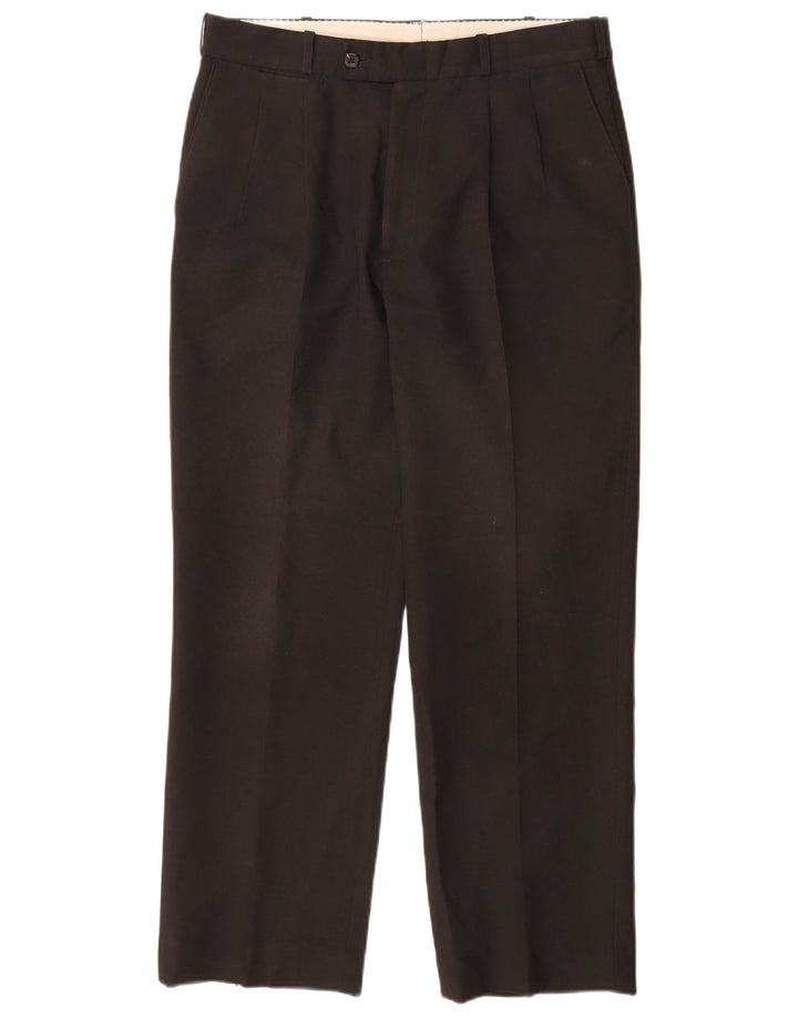 Farah Pantalones de traje con pinzas para hombre W34 L31 Poliéster negro