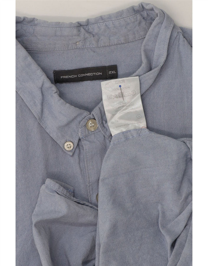 French Connection Camisa de manga corta para hombre 2XL Algodón azul