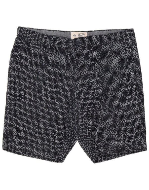 Penguin Mens Chino Shorts W36 Grande Azul Marino Algodón Geométrico